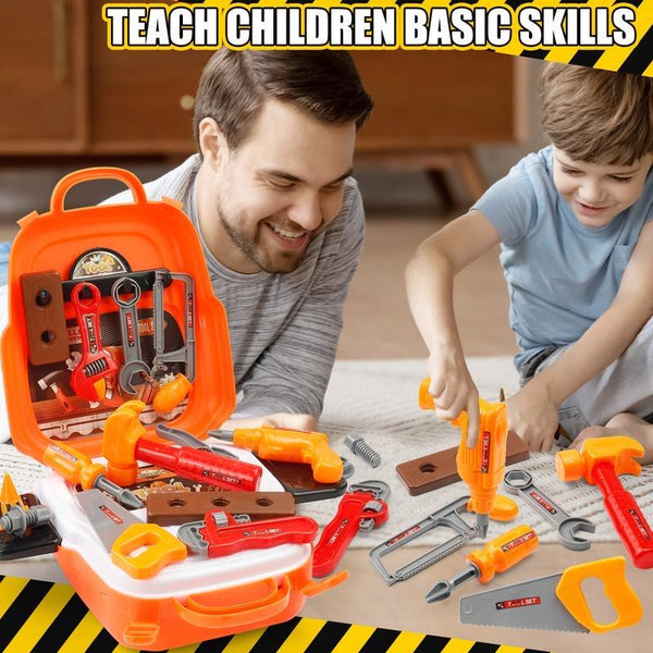 Kids Construction Tool Set – 22-Piece Pretend Play Backpack Kit - lifestyle - side