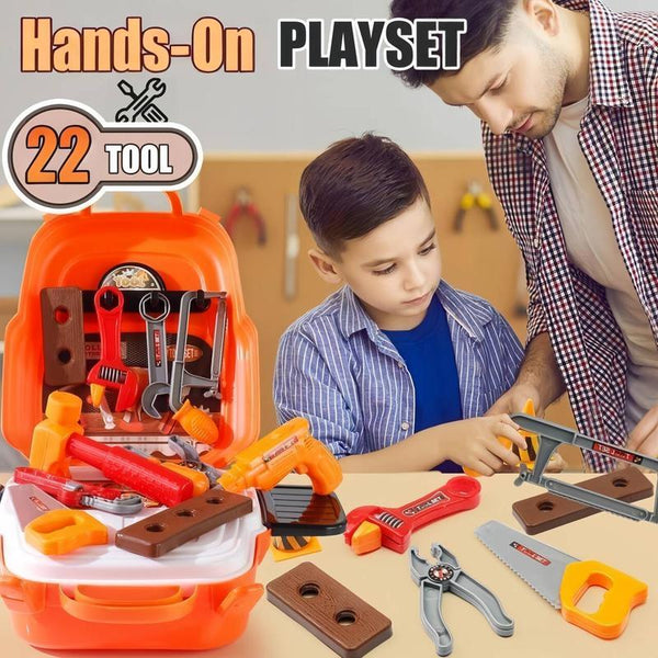 Kids Construction Tool Set – 22-Piece Pretend Play Backpack Kit - lifestyle - side