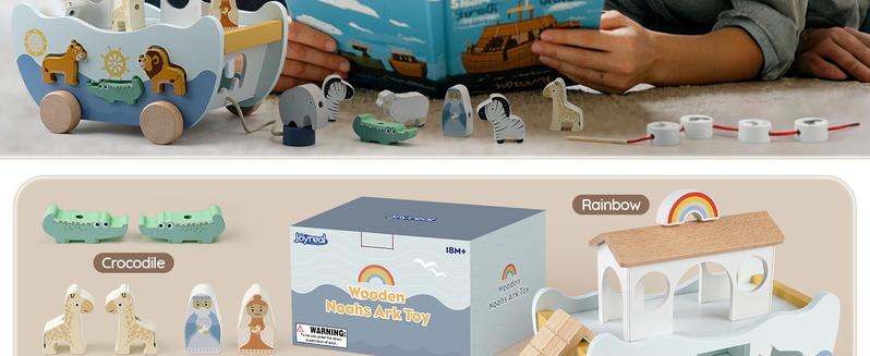 Wooden Noahs Ark Animal Toy Set Montessori Sorting Storytelling Play for Kids - detail - detail