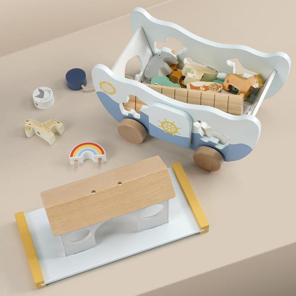 Wooden Noahs Ark Animal Toy Set Montessori Sorting Storytelling Play for Kids - lifestyle - top