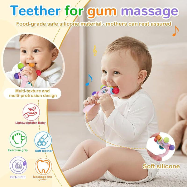 Sensory Teether Rattle Toy Motor Skill Development Birthday Gift - lifestyle - side