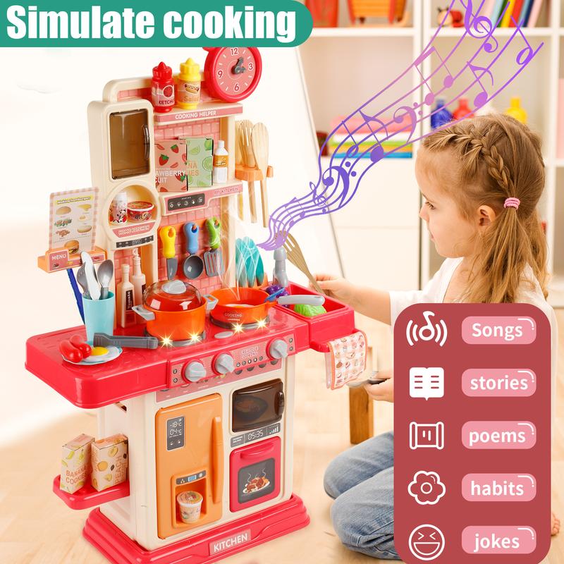 Pretend Play Kitchen Set 45Piece Sound Light Cooking Station - lifestyle - side