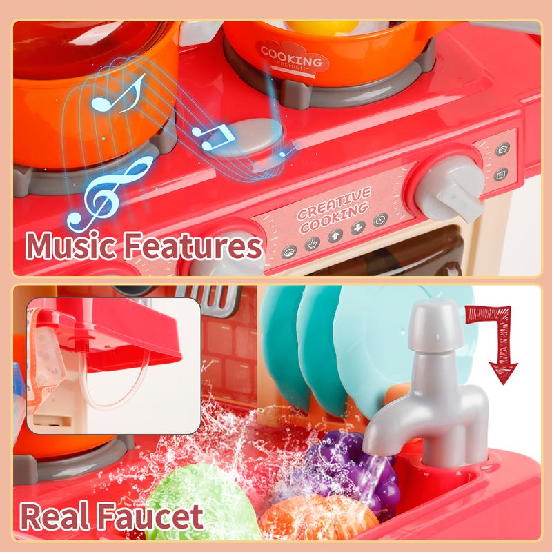 Pretend Play Kitchen Set 45Piece Sound Light Cooking Station - primary - angle