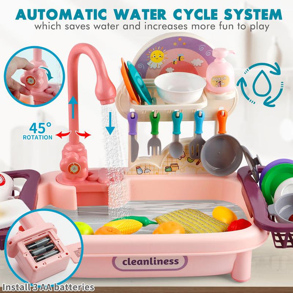 Kitchen Sink Play Set Running Water Full Utensil Accessories - detail - detail
