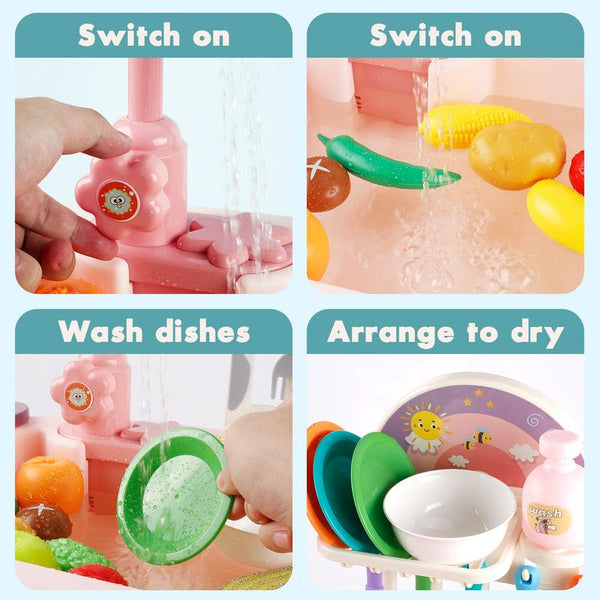 Kitchen Sink Play Set Running Water Full Utensil Accessories - detail - detail