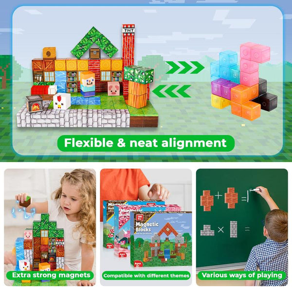 100Piece Magnetic Building Blocks Set STEM Montessori Creative Tiles - detail - detail