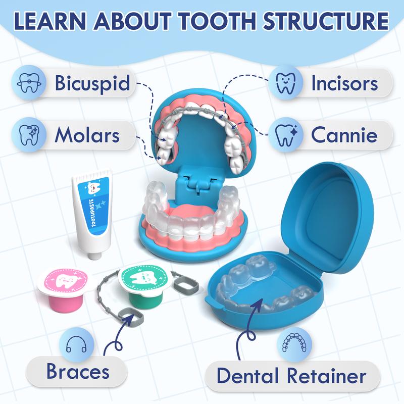 Kids Dentist Playset Educational Role Play Toy with Tools Teeth Model - lifestyle - bottom