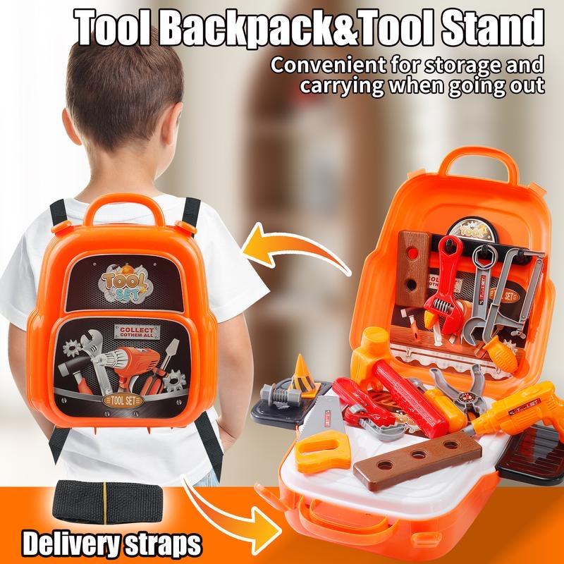 Kids Construction Tool Set – 22-Piece Pretend Play Backpack Kit - lifestyle - front - cover