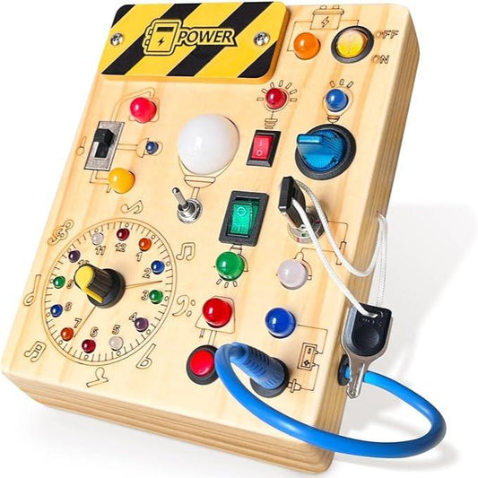 Montessori Busy Board with Lights Switches STEM Sensory Toy for Toddlers - primary - cover