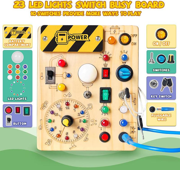 Montessori Busy Board with Lights Switches STEM Sensory Toy for Toddlers - detail - detail