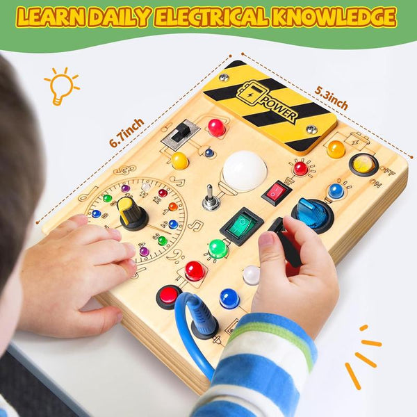 Montessori Busy Board with Lights Switches STEM Sensory Toy for Toddlers - lifestyle - cover
