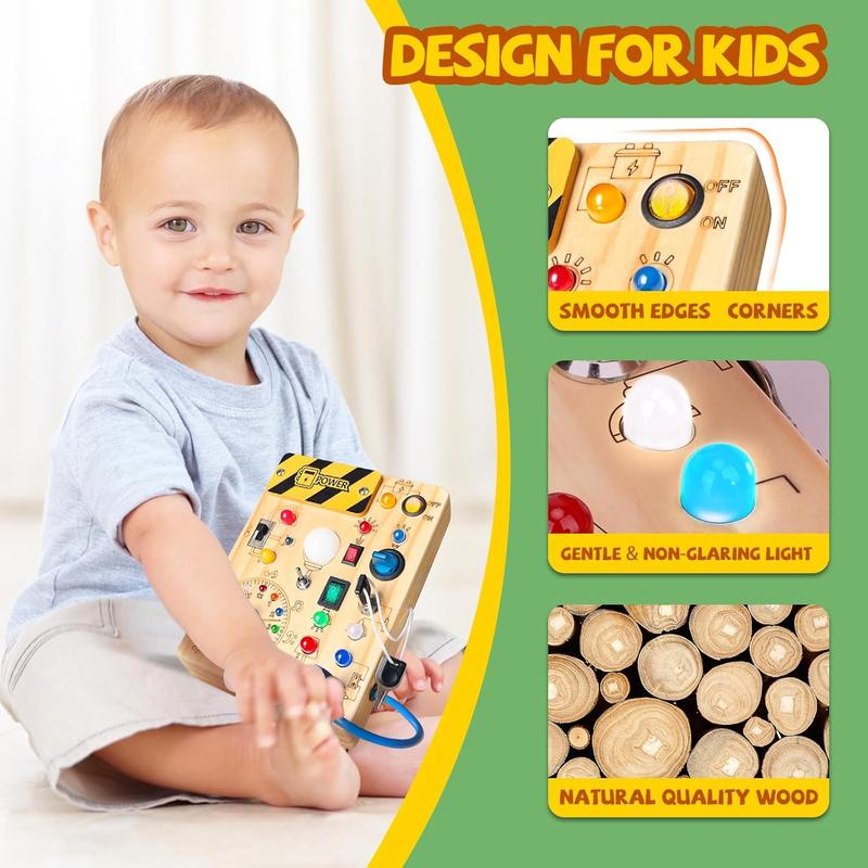 Montessori Busy Board with Lights Switches STEM Sensory Toy for Toddlers - lifestyle - detail