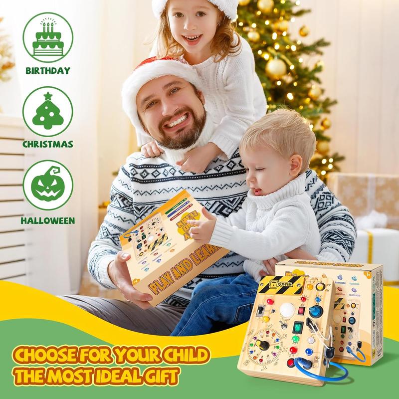 Montessori Busy Board with Lights Switches STEM Sensory Toy for Toddlers - lifestyle - front