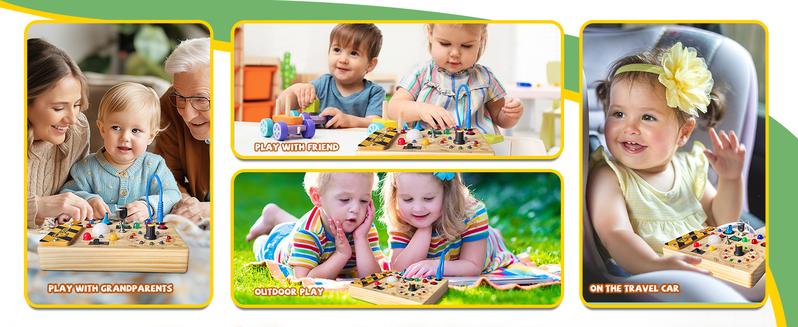 Montessori Busy Board with Lights Switches STEM Sensory Toy for Toddlers - lifestyle - front