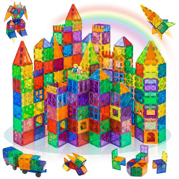 102PCS Magnetic Tiles Building Set with Cars STEM Construction Toy for Kids - primary - front