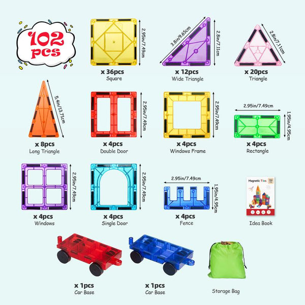 102PCS Magnetic Tiles Building Set with Cars STEM Construction Toy for Kids - detail - detail