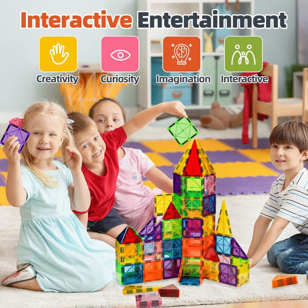 102PCS Magnetic Tiles Building Set with Cars STEM Construction Toy for Kids - lifestyle - cover