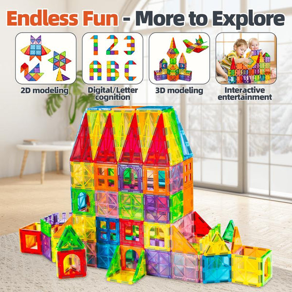 102PCS Magnetic Tiles Building Set with Cars STEM Construction Toy for Kids - primary - cover