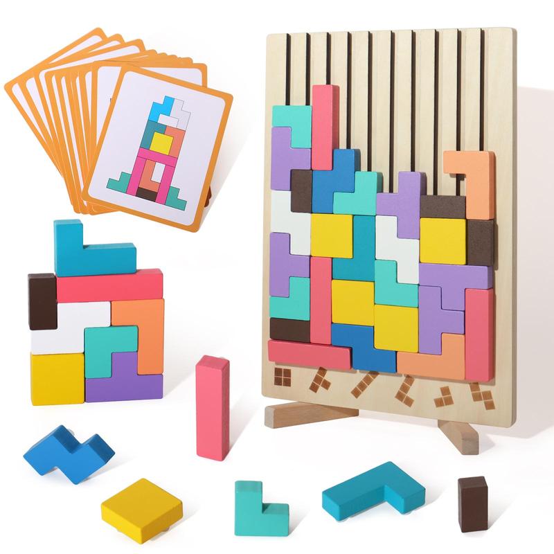 Wooden Stacking Puzzle Toy 2-in-1 Montessori Shape Number Learning Game