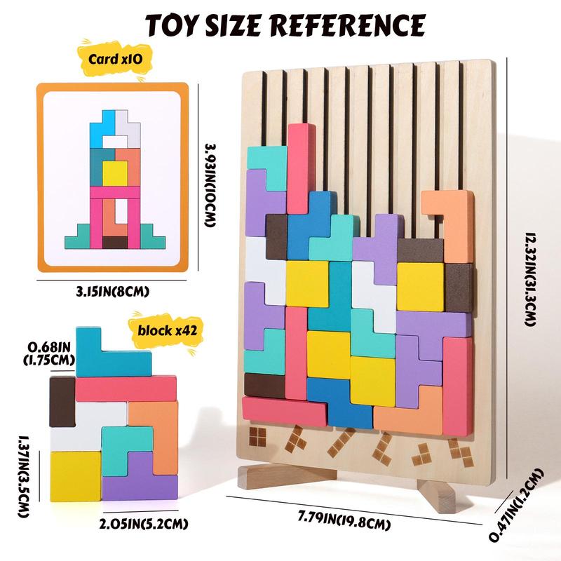 Wooden Stacking Puzzle Toy 2-in-1 Montessori Shape Number Learning Game - detail - front