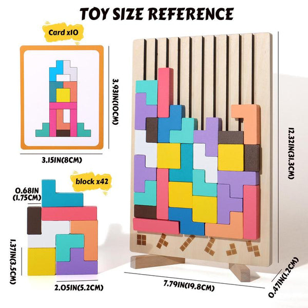 Wooden Stacking Puzzle Toy 2-in-1 Montessori Shape Number Learning Game - detail - front