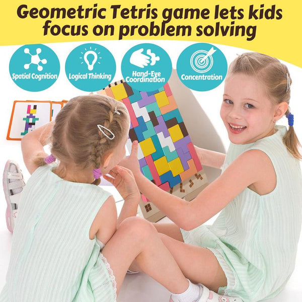 Wooden Stacking Puzzle Toy 2-in-1 Montessori Shape Number Learning Game - lifestyle - side
