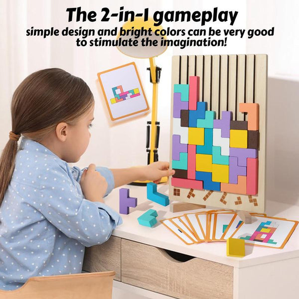 Wooden Stacking Puzzle Toy 2-in-1 Montessori Shape Number Learning Game - lifestyle - side