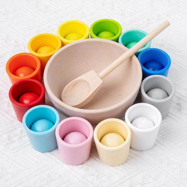 Wooden Color Sorting Ball Cup Toy Set Montessori Educational Gift for Toddlers - primary - cover