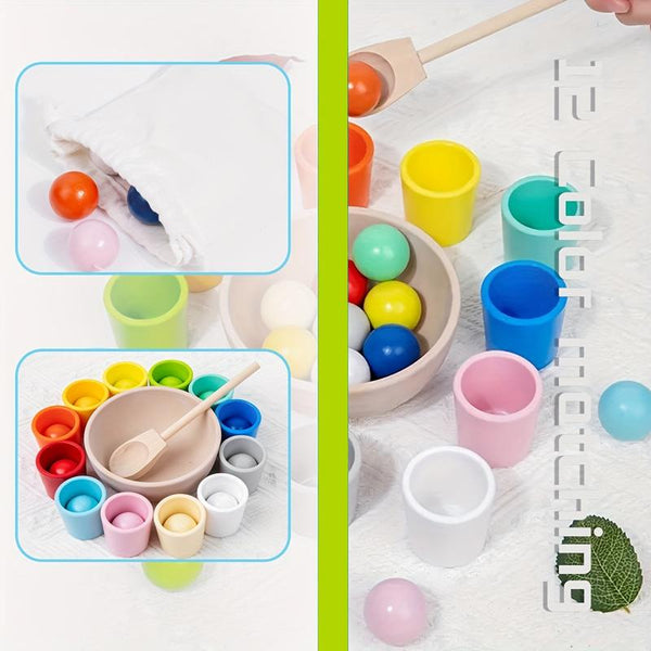 Wooden Color Sorting Ball Cup Toy Set Montessori Educational Gift for Toddlers - lifestyle - side