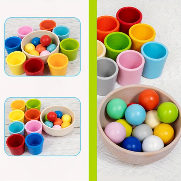 Wooden Color Sorting Ball Cup Toy Set Montessori Educational Gift for Toddlers - primary - cover