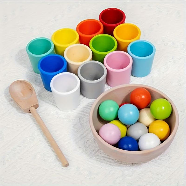 Wooden Color Sorting Ball Cup Toy Set Montessori Educational Gift for Toddlers - primary - cover