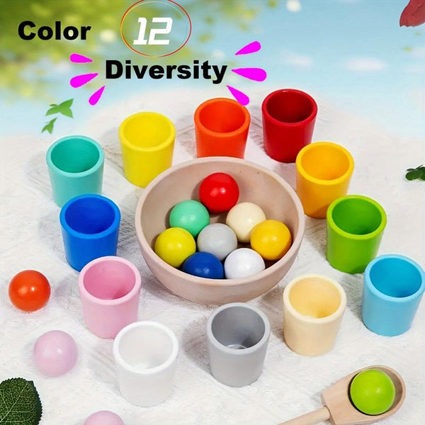 Wooden Color Sorting Ball Cup Toy Set Montessori Educational Gift for Toddlers - primary - front