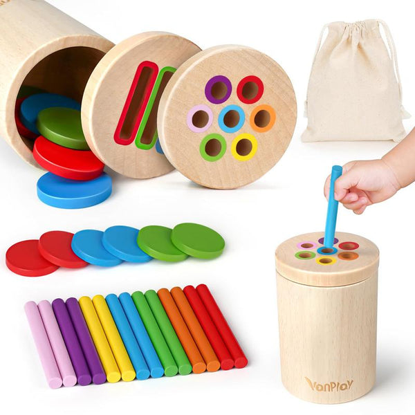 Wooden Montessori Color Sorting Toy Fine Motor Skill Builder for Toddlers - primary - cover