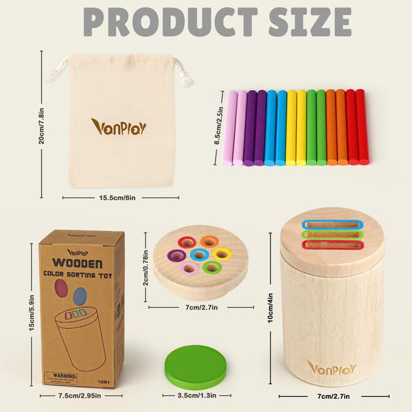 Wooden Montessori Color Sorting Toy Fine Motor Skill Builder for Toddlers - primary - front