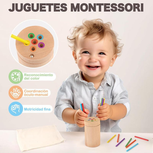 Wooden Montessori Color Sorting Toy Fine Motor Skill Builder for Toddlers - lifestyle - angle