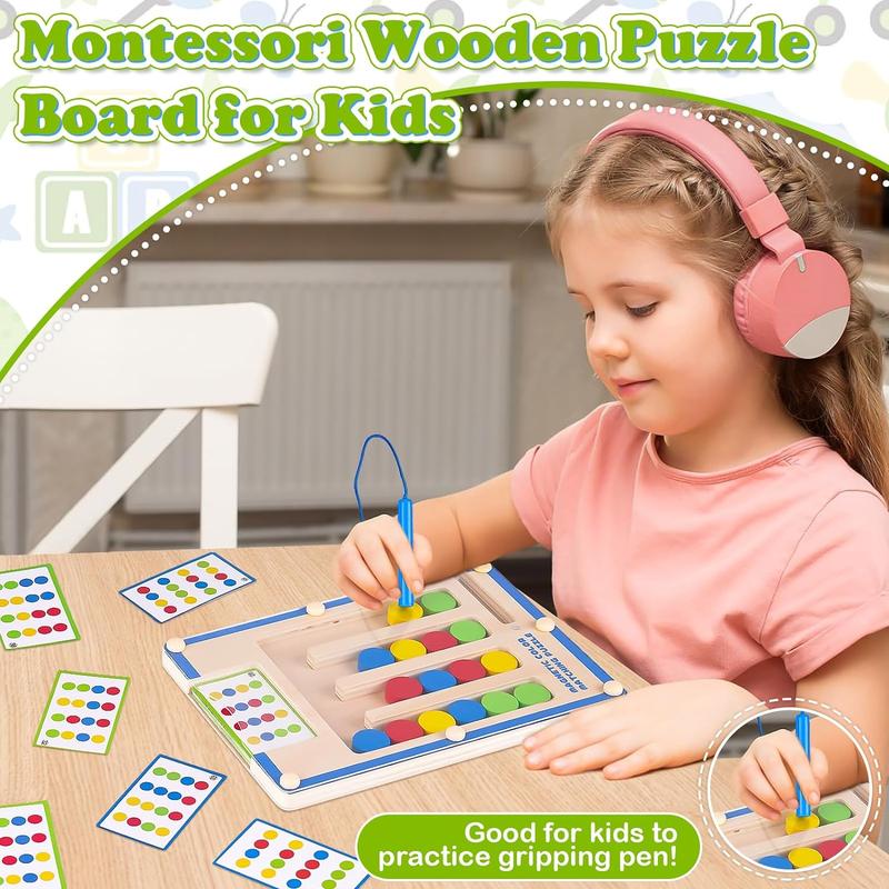 Montessori Magnetic Wooden Puzzle Game Portable Educational Toy for Ages 47 - lifestyle - side