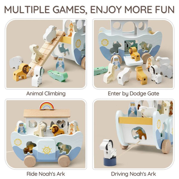 Wooden Noahs Ark Animal Toy Set Montessori Sorting Storytelling Play for Kids - comparison - side