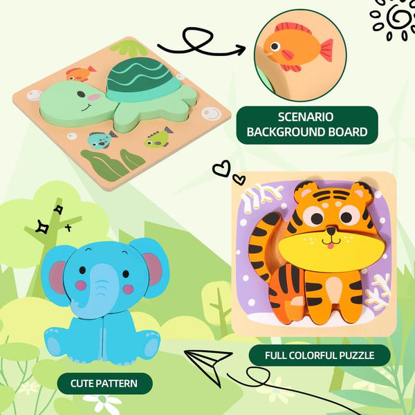 Wooden Animal Shape Puzzles 6-Pack Montessori Toys for Toddlers - detail - detail