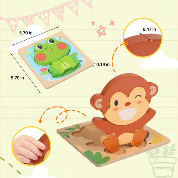Wooden Animal Shape Puzzles 6-Pack Montessori Toys for Toddlers - detail - detail