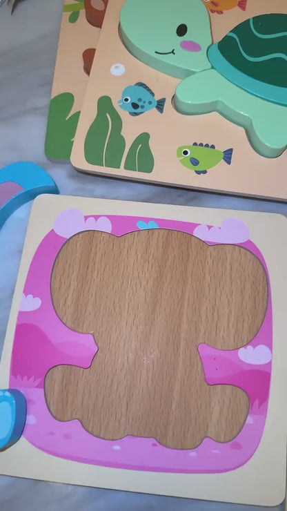Wooden Animal Shape Puzzles – 6-Pack Montessori Toys for Toddlers