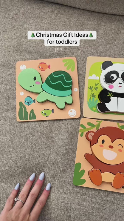 Wooden Animal Shape Puzzles – 6-Pack Montessori Toys for Toddlers