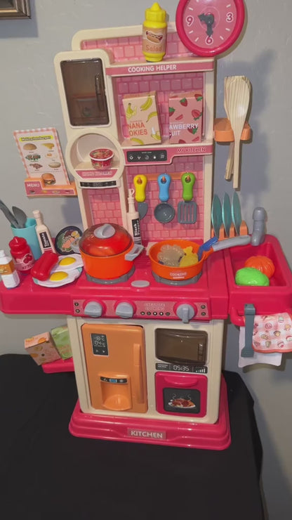 Pretend Play Kitchen Set – 45‑Piece Sound & Light Cooking Station