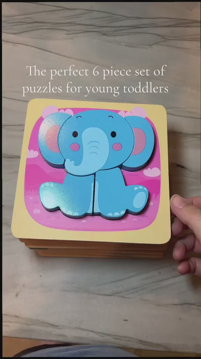 Wooden Animal Shape Puzzles – 6-Pack Montessori Toys for Toddlers