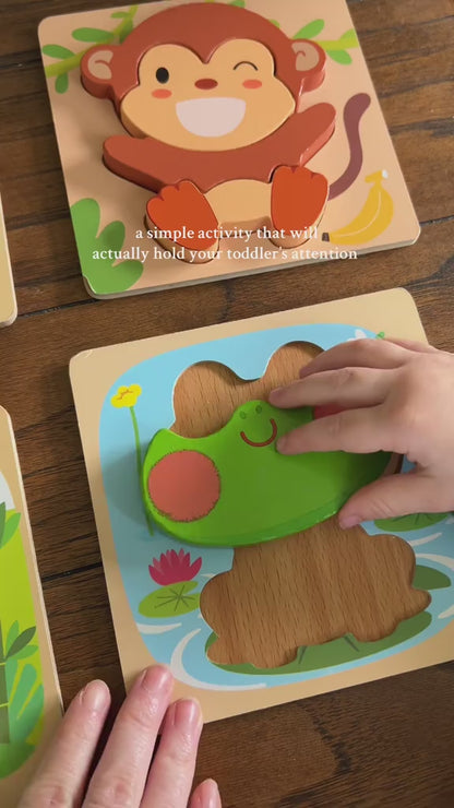 Wooden Animal Shape Puzzles – 6-Pack Montessori Toys for Toddlers