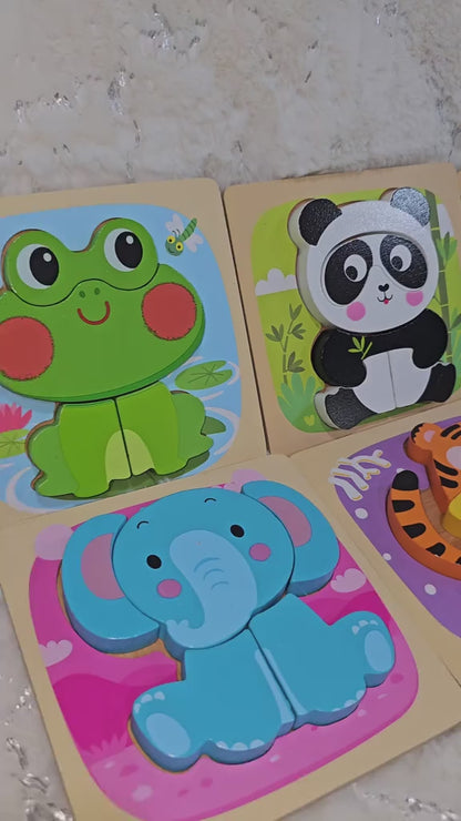 Wooden Animal Shape Puzzles – 6-Pack Montessori Toys for Toddlers
