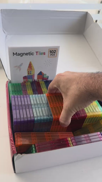 102PCS Magnetic Tiles Building Set with Cars – STEM Construction Toy for Kids