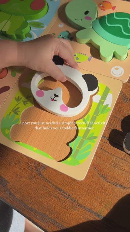Wooden Animal Shape Puzzles – 6-Pack Montessori Toys for Toddlers