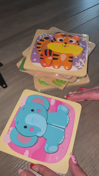 Wooden Animal Shape Puzzles – 6-Pack Montessori Toys for Toddlers